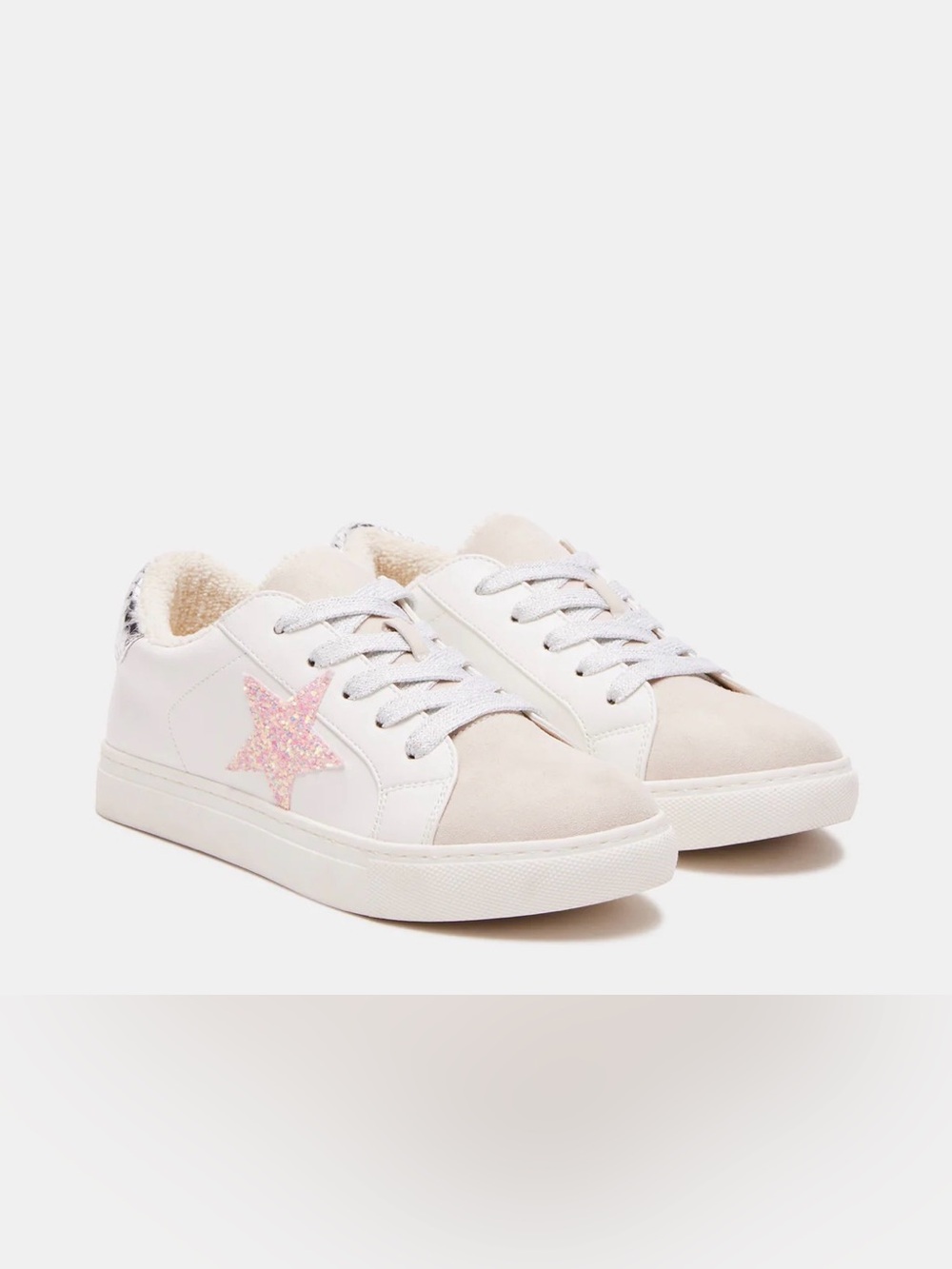 Steve Madden Rezume White Sneakers with Pink Glitter Star Accent